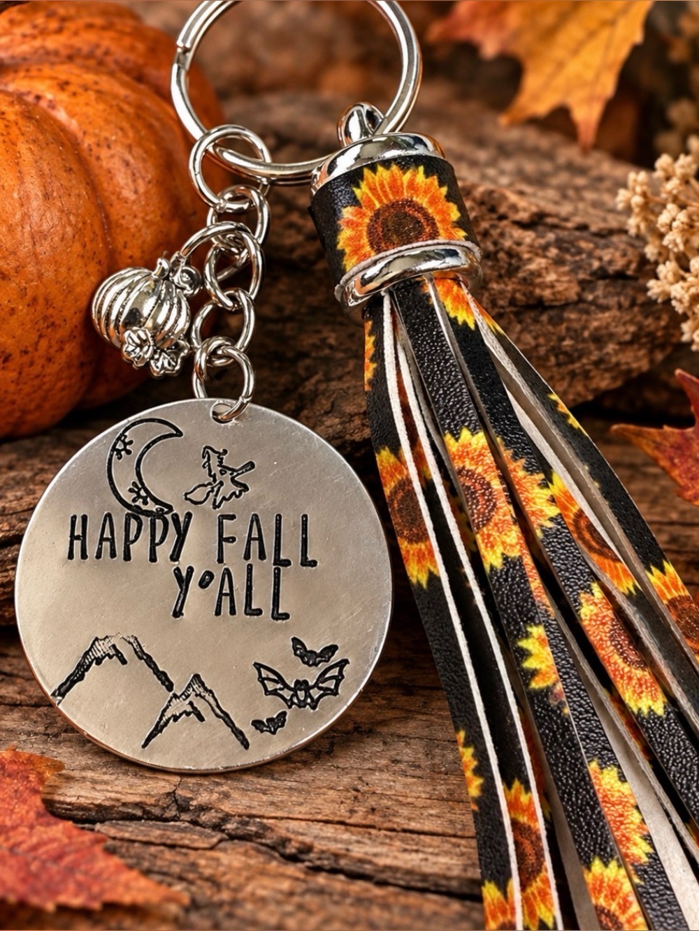 Happy Fall Y'All Sunflower Tassel Keychain